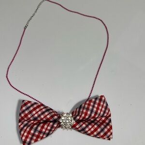 “Dainty Dapper”Red Plaid Bow Tie Necklace